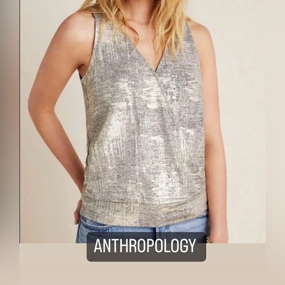 ANTHROPOLOGIE gold Sabrina shimmer Wrap tank top blouse sleeveless women’s M - Picture 1 of 9